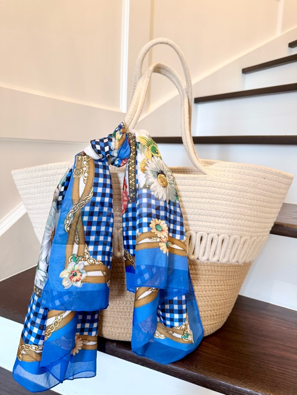 Retro Gingham & Floral Scarf